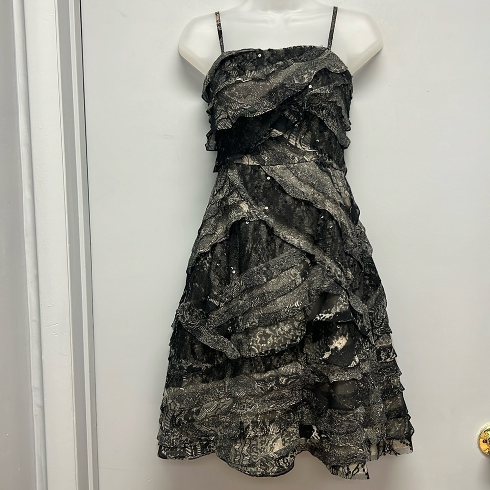 Tracy Reese Convertible Spaghetti Strap/Strapless Silk/Lace/Sequin Tiered Dress